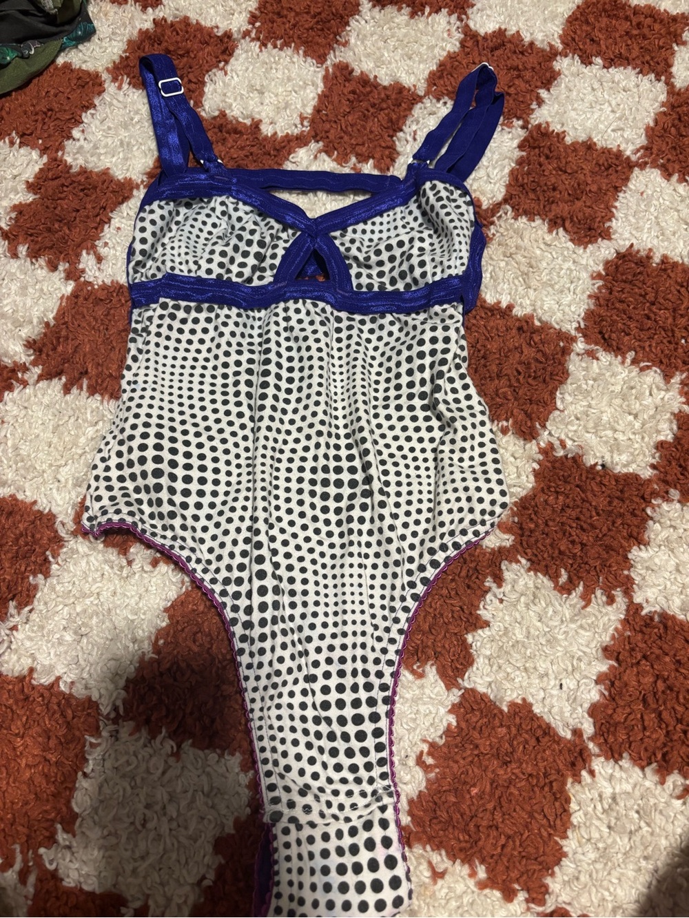 Solstice Intimates Black Dot White & Blue Trim Teddy
